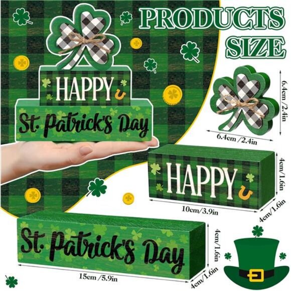 3 Pcs St Patricks Day Table Sign St. Patrick's Day Table Decorations Farmhouse - Picture 3 of 7